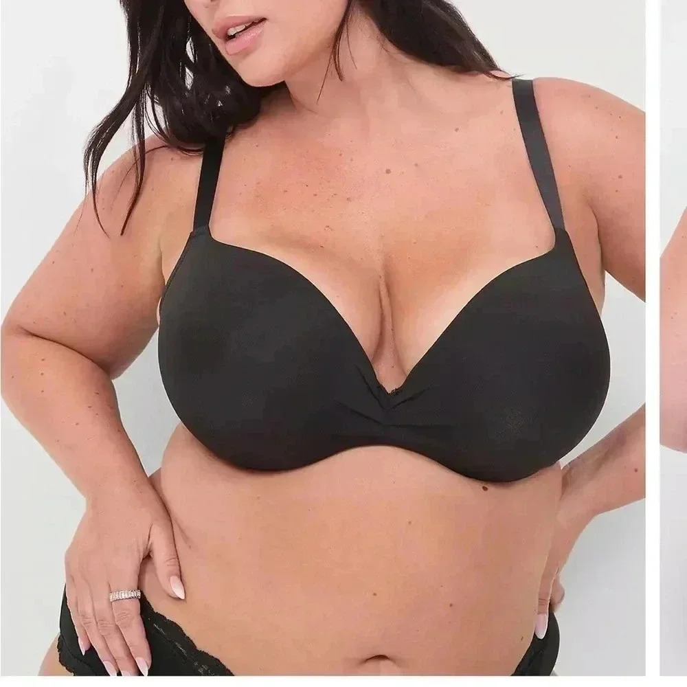 Lane Bryant Cacique Smooth Plunge Black Bra Convertible Strap 42DDD New